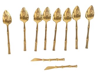 Vintage Gold Accent Grapefruit Spoons And Cheese Spread Knives.