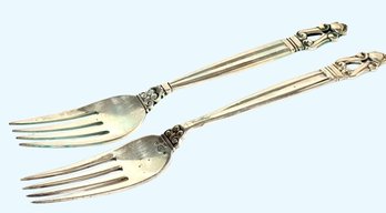 Two Georg Jensen 'Acorn' Sterling Dinner Forks 3.83 OZT