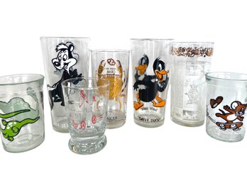 Collection Of Vintage Glasses Including Pepsi And Welches Character Glasses