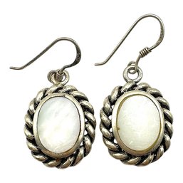 Vintage Sterling Silver Twisted Mother Of Pearl Dangle Earrings