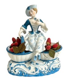 Antique Meissen Porcelain Figurine Of Woman And Baskets.