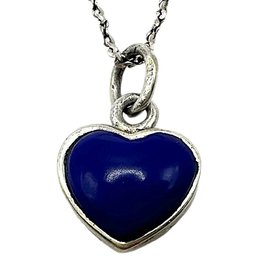 Italian Sterling Silver Twist Chain Necklace With Floral Blue Stone Heart Pendant