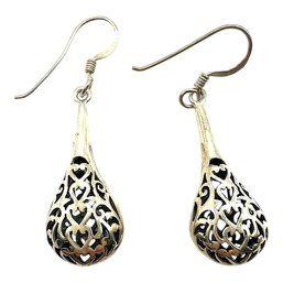 Vintage Sterling Silver Decorative Teardrop Dangle Earrings