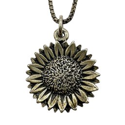 Vintage Sterling Silver Box Chain Necklace With Sunflower Pendant