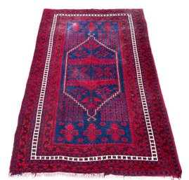 Vintage Turkish Bergama Red And Blue Rug  3.8 FT X 5.8 FT