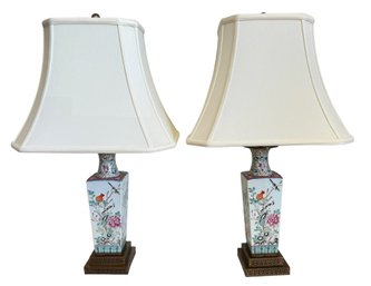 Pair Of Antique Chinese Famille Rose Porcelain Lamps