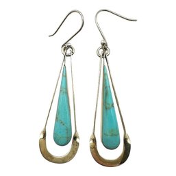 Vintage Mexican Sterling Silver Turquoise Teardrop Dangle Earrings