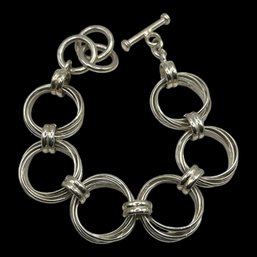 Vintage Large Heavy Sterling Silver Open Circles Linked Bracelet