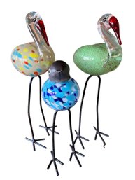 Fabulous Trio Of Murano Inspired Blown Glass Bird Statues