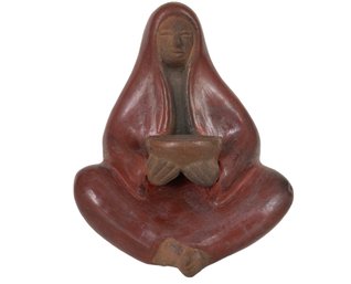 Vintage Southwestern Signed Hand Made Terra Cotta Seated Woman