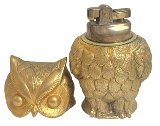 Whimsical Mid Century Brass Owl Table Lighter