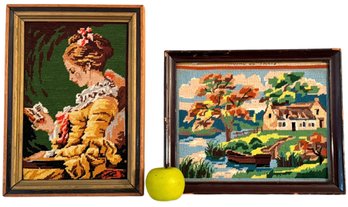 Pair Of Vintage Framed French & Dutch Needlepoint Works