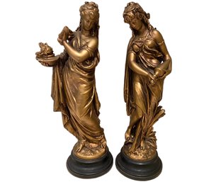 Two Tall Vintage Marwal Gilded Statues