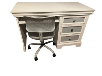 White Office Desk And Rolling Ergonomic Chair