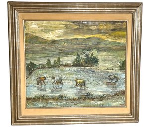 Mid Century Oil On Canvas 'Rice Fields' By Mortimer Hays - Silvermine Art Guild 38' X 36'