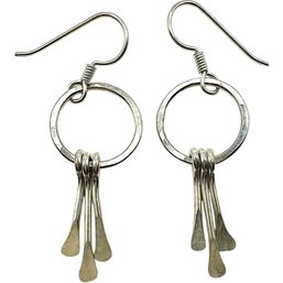 Vintage Sterling Silver Dangle Circle Earrings With Dangle Accents