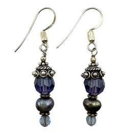 Sterling Silver Purple And Blue Beaded Dangle Earrings