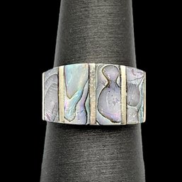 Beautiful Mexican Sterling Silver Hallmarked Abalone Ring, Size 6.75