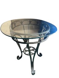 Glass Top Wrought Iron Neoclassical End Table