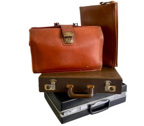 Vintage Leather Valise Paired With Three Attache Cases