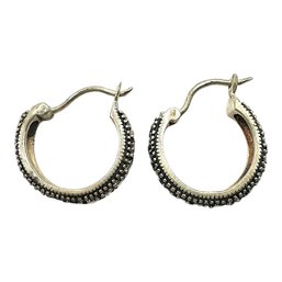 Vintage Sterling Silver Marcasite Hoop Earrings