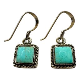 Vintage Sterling Silver Turquoise Stone Dangle Earrings