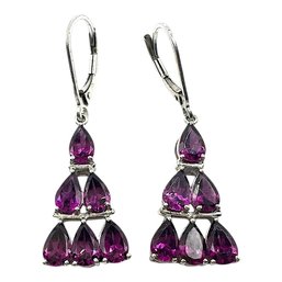 Vintage Sterling Silver Amethyst Gemstone Triangle Dangle Earrings