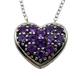 Vintage Sterling Silver Cable Chain Necklace With Amethyst Gemstone Heart Pendant