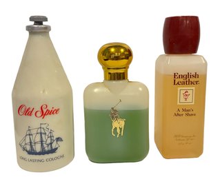 Trio Of Vintage Mens Cologne - OLD SPICE - POLO - ENGLISH LEATHER (58)