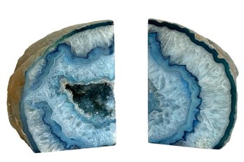 Brilliant Blue Geode Bookends