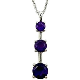 Vintage Italian Sterling Silver Cable Chain With Three Tier Amethyst Gemstone Pendant Necklace