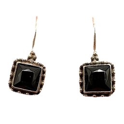 Vintage Sterling Silver Onyx Stone Earrings