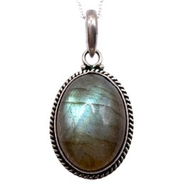 Sterling Silver Cable Chain Necklace With Abalone Shell Oval Pendant