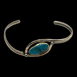 Vintage M Sterling Silver Turquoise Detailed Cuff Bracelet