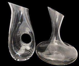 Modernist Crystal Water Pitcher And Krosno Carafe