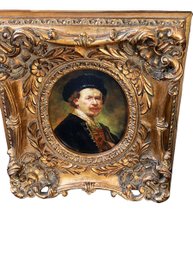 Reproduction 17th Century Rembrandt Self Portrait With Ornate Carved Gilt Frame