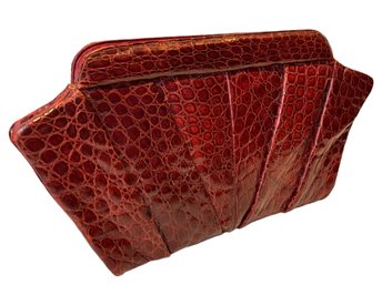 Vintage Croc Embossed Leather Oversized Clutch Bag