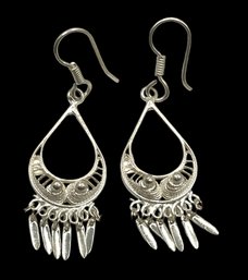 Vintage Sterling Silver Filigree With Tassels Dangle Earrings