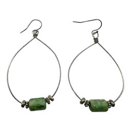 Vintage Sterling Silver Thin Teardrop Dangle Earrings With Green Beads