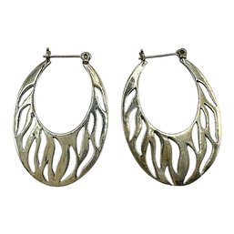 Vintage Sterling Silver Oval Zebra Dangle Hoop Earrings