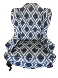 Blue Moroccan Print Upholstered Wing Chair