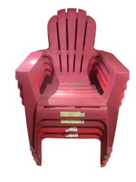 Set Of 4 Red Plastic Adirondack Style Chairs