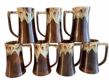 Seven Tall Vintage Drip Glazed Tapered Mugs Or Beer Steins