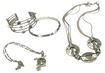 Silver And Silver Tone Neckpieces And Bracelets  - 4 Pieces