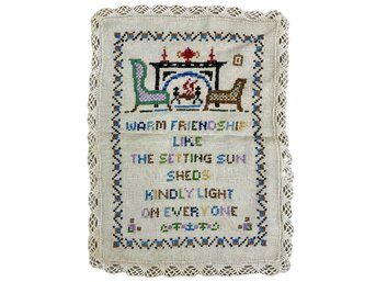 Sweet Vintage Cross-stitch Sampler With Lace Border