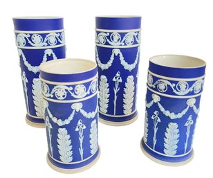 Four Antique Wedgewood Dark Blue Spill Vases