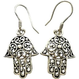 Vintage Sterling Silver Hamsa Dangle Earrings