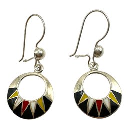 Vintage Mexican Sterling Silver Colorful Dangle Earrings