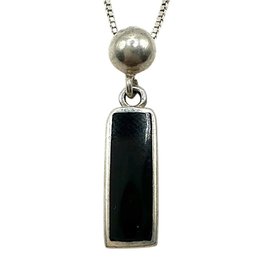 Sterling Silver Box Chain Necklace With Rectangular Onyx Stone Pendant