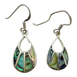 Vintage Sterling Silver Abalone Shell Dangle Earrings